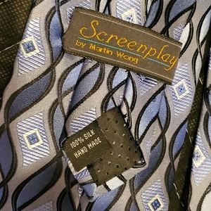 100% silk handmade Blue Pattern Men's tie